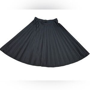 Vintage 90s Black Pleated Midi Skirt Petite 10 Elastic Waist office preppy